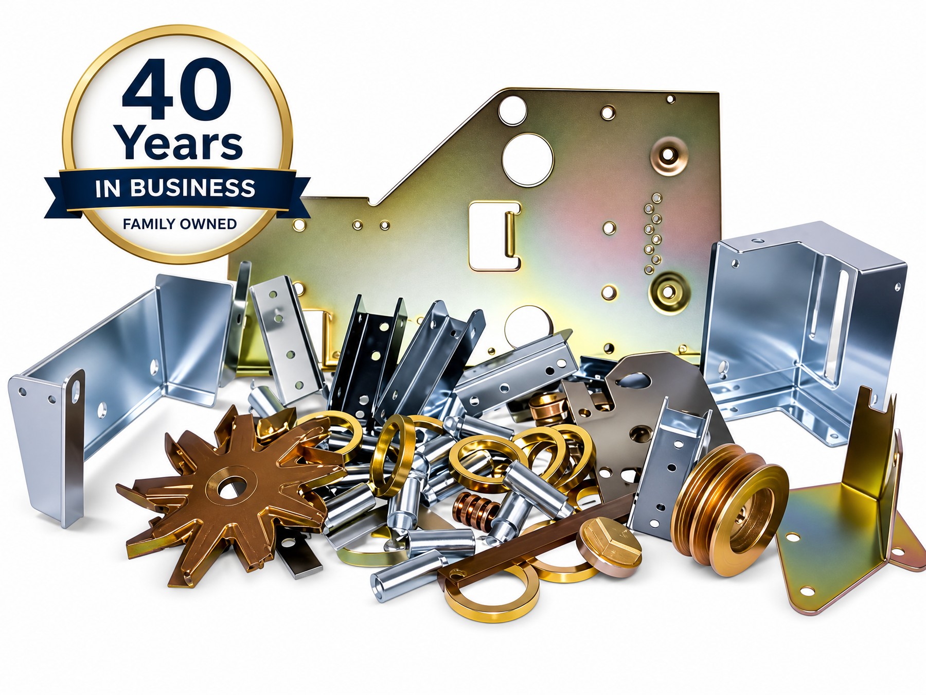 Forty years in business, family owned. Yellow, clear, and black zinc plated brackets, stampings, and hardware from Parker Metal Finishing in Greensboro, NC